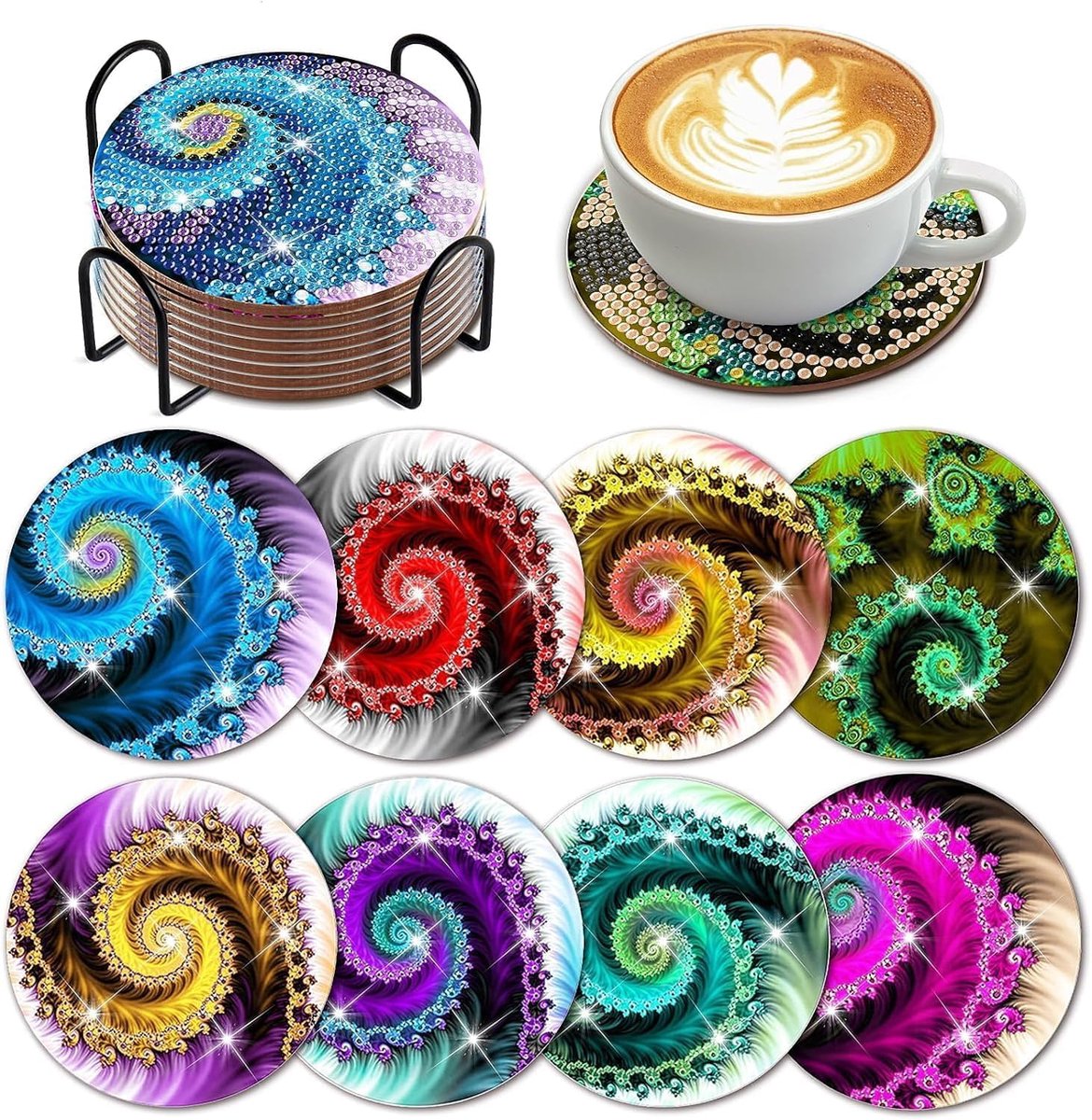 Diamond schilderij onderzetters glazen foto's volwassenen kinderen glazen onderzetters set ambachtelijke set onderzetters ambachtelijke kleine 5d Cup geschenken startset beginners met houder