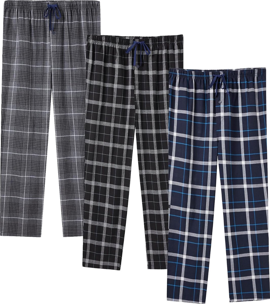 Herenpyjamabroek van Katoenflanel met Zijzakken en Trekkoord, Lang en Losvallend Model Voor Loungewear