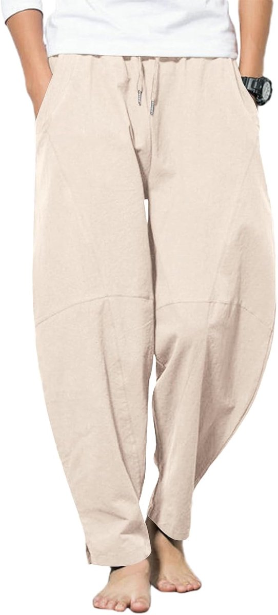 Broek heren zomerbroek lang lichte elastische tailleband losse casual linnen broek met zakken