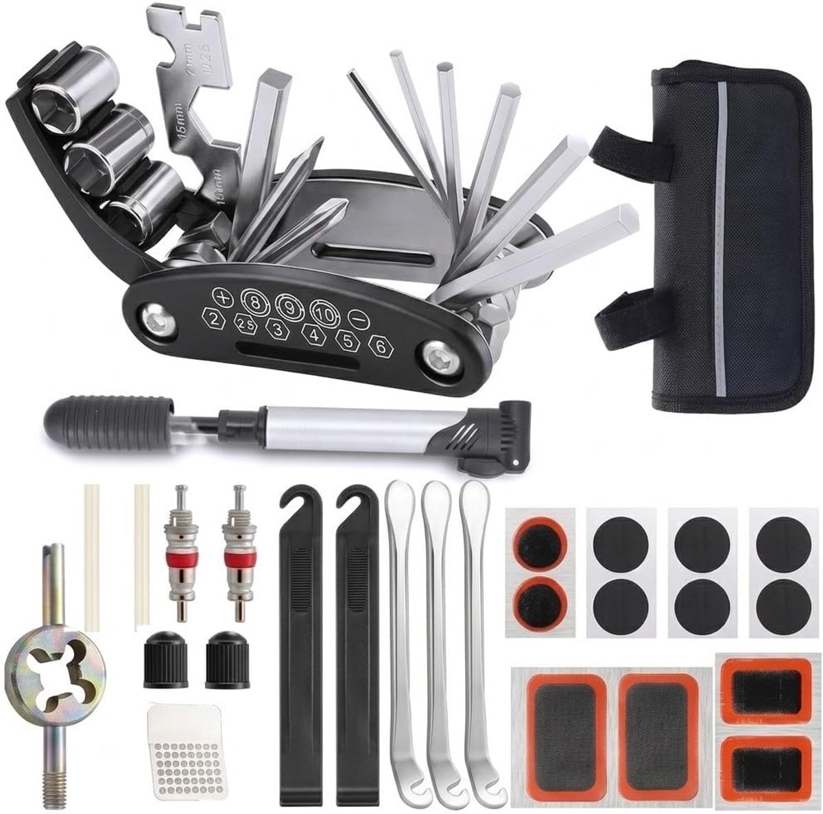reparatieset & gereedschap - professionele fietsreparatieset voor onderweg - bandenreparatieset fiets incl. zelfklevende patches & fiets reparatieset voor MTB, racefiets & e-bike