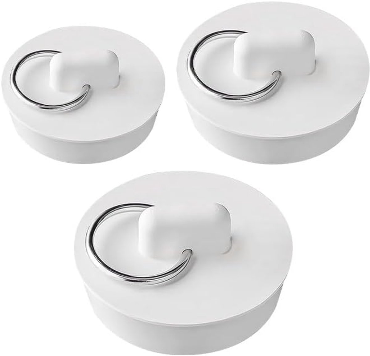 Set van 3 rubberen afvoergarnituren voor gootsteen, universele stoppers voor keukenspoelbak, wastafel voor badkamer en badkuip, met ophangring