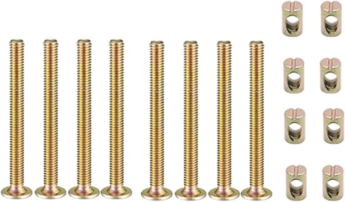 X 60mm Meubelbouten Moerset, 8 stuks Koolstofstaal Meubels Connector Bevestigingsmiddel Hex Socket Schroef met Vatmoeren voor Stoel, Meubels, Bed