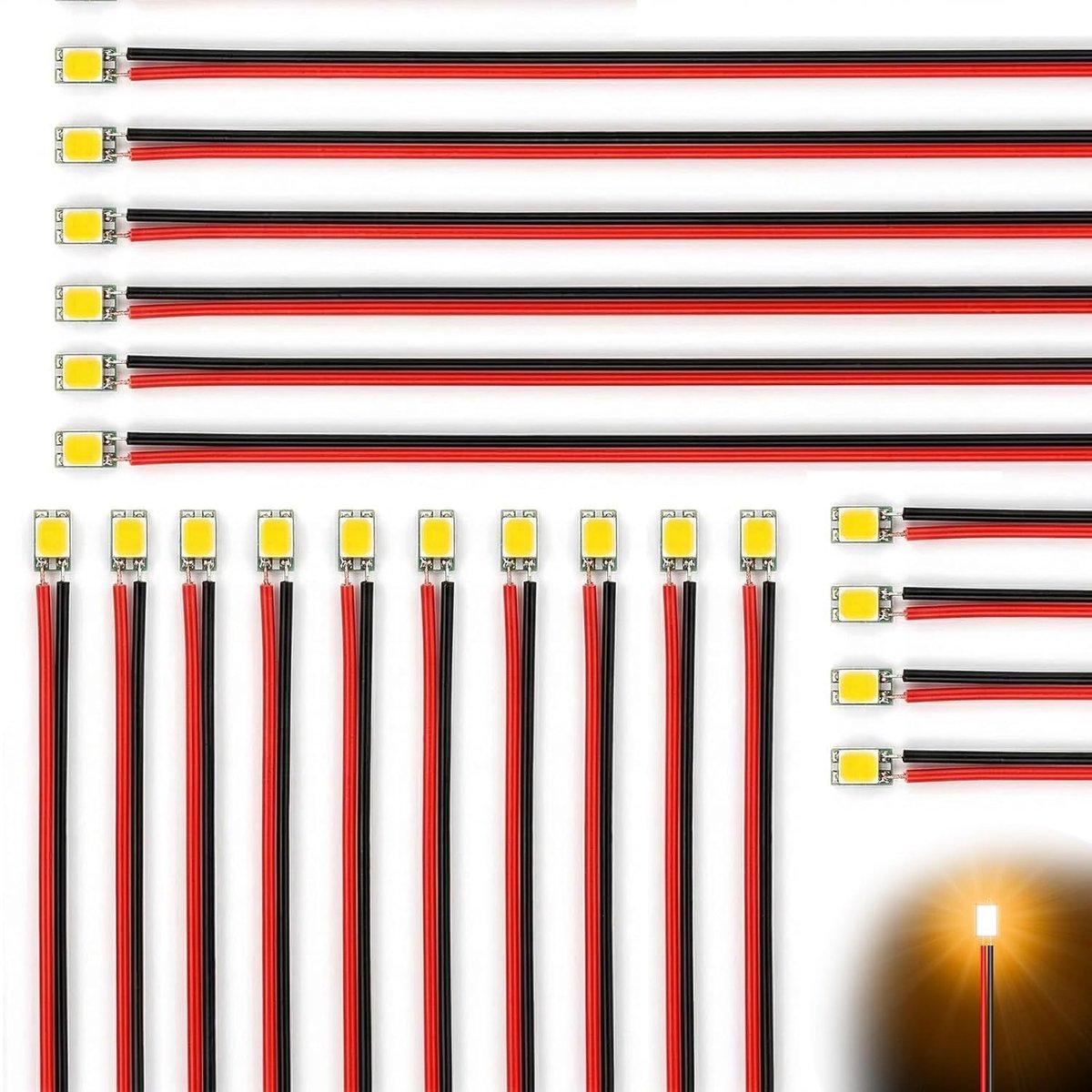 20 stuks voorbekabelde SMD-microled-diodes, 0805 gesoldeerde mini-ledlichtdiode met 30 cm, 3 V-12 V, gesoldeerde mini-lampjes voor modelbouw, verlichting, doe-het-zelf spoorweglay-out