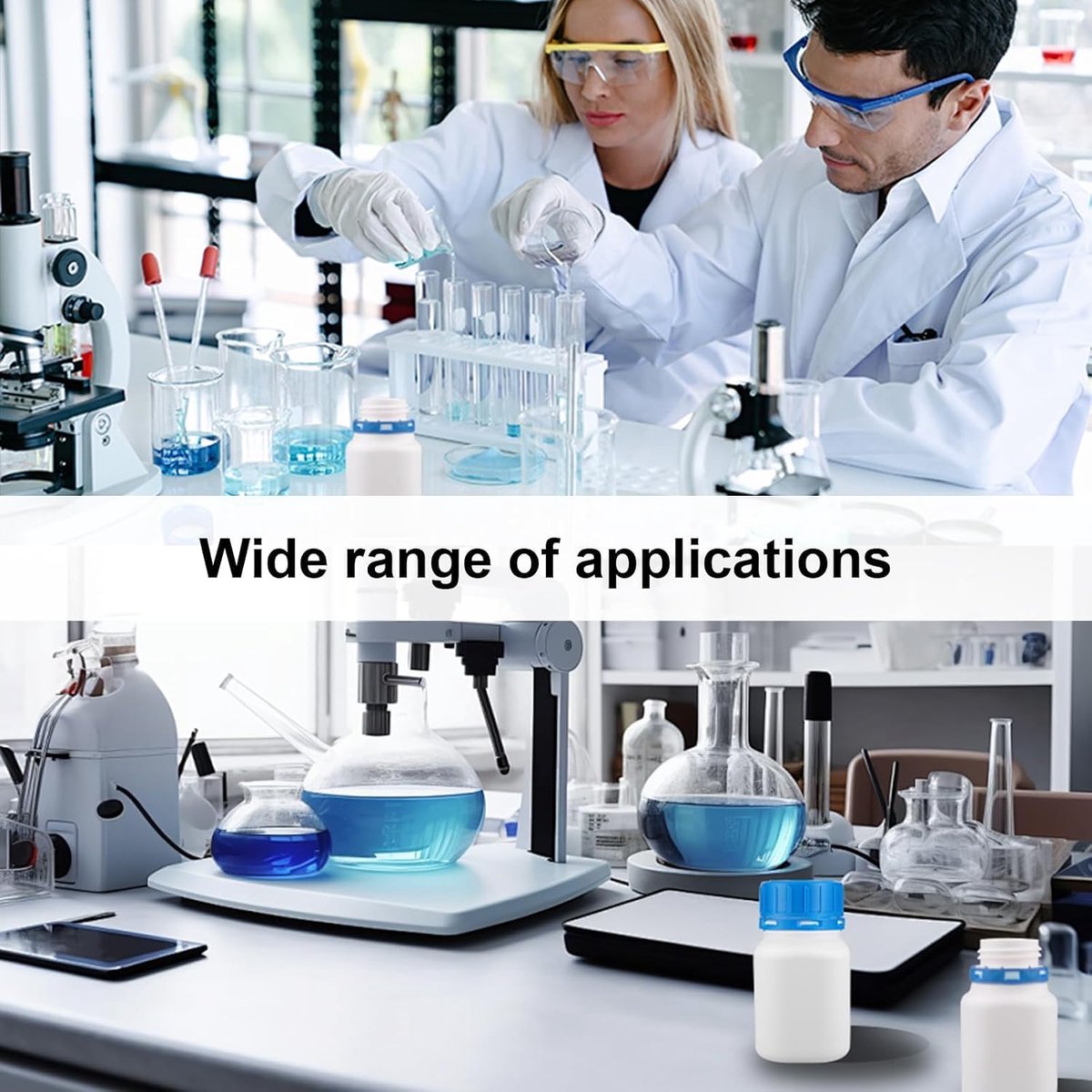 2 stuks 100 ml Weithalsflessen met schroefdop HDPE Laboratoriumfles Plastic flessen Weithals-fles Chemiefles met dop voor laboratorium, keuken of hobby