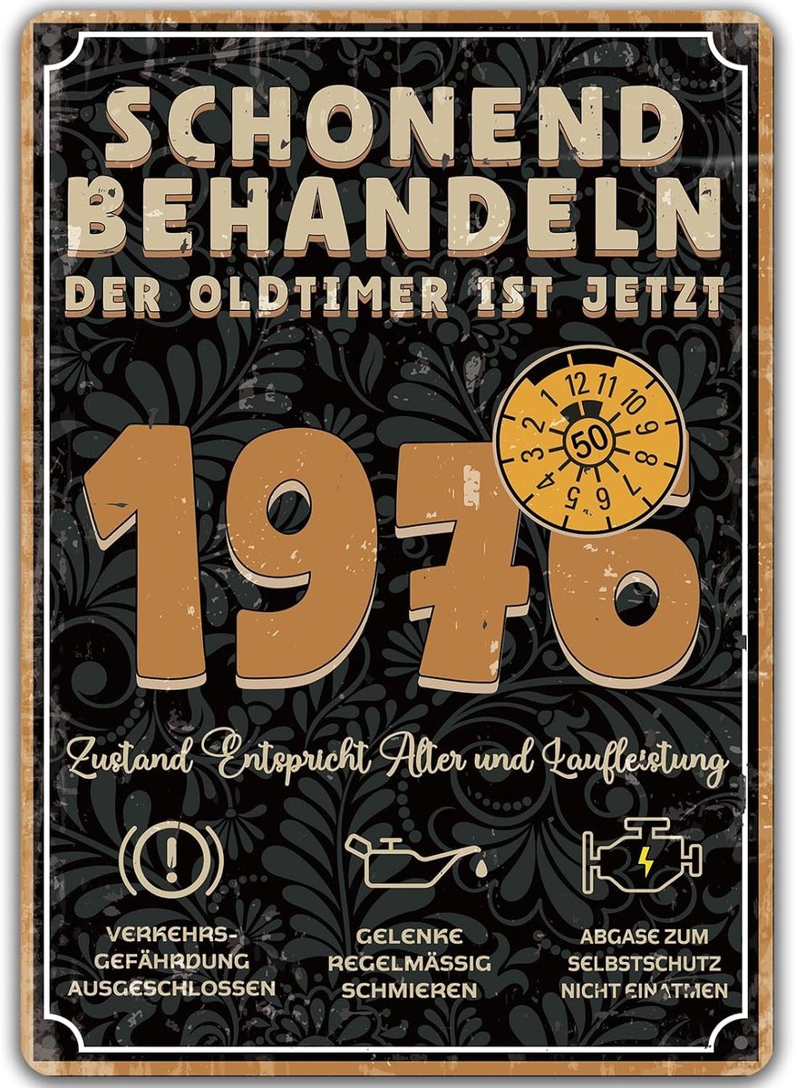 1976 Cadeau 50e Verjaardag Man, Tinnen Bord Zacht Behandelen Oldtimer, Grappig Verjaardagsbord 50 als Verjaardagskaart, Verjaardagscadeau voor Mannen, Broer, Vriend, Vader, Echtgenoot, Collega