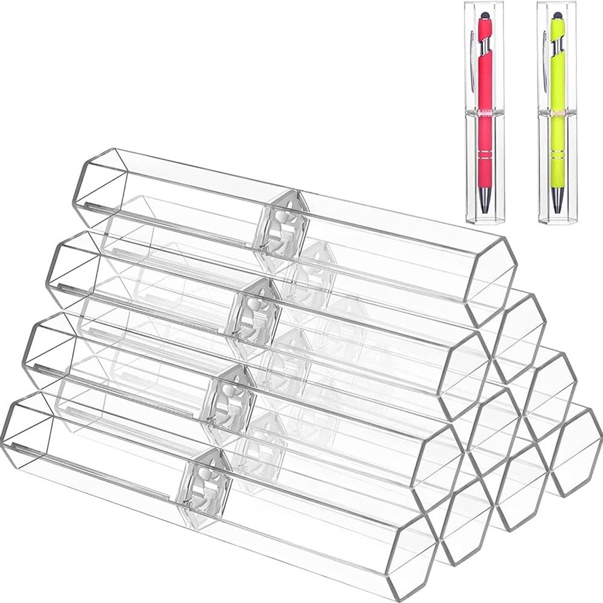 10 stuks acryl pennendozen, transparant, balpen, etui, potlood, geschenkdoos, pennenopslag, zeshoekig, voor school, kantoor