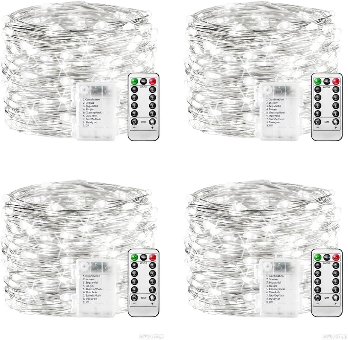 Lichtsnoer op batterijen, 100 LEDs, 10 meter, 8 modi, afstandsbediening, timer, warmwit, dimbaar