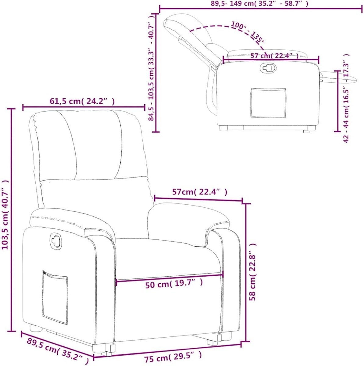 Relaxstoel met opstahulp, beige, microvezelweefsel, 75 x 89,5 x 103,5 cm, voor senioren en personen met beperkte mobiliteit