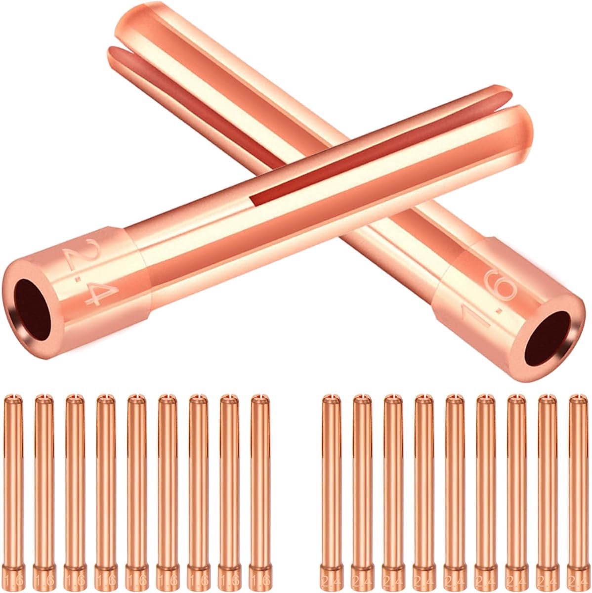 20Pcs TIG Collet Tips for WP17 WP18 WP26 TIG Welding Torch Series, 10N24 3/32" 2.4mm & 10N23 1/16" 1.6mm Red Copper Tungsten Electrode Collet Tips Welding Torch Accessories
