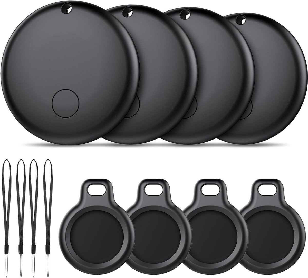 Smart Tag, tracker, 4 stuks, werkt met de Google Localizer-app (alleen Android), uitgerust met beschermhoes, IP68 waterdicht, voor sleutels/portemonnees/koffers, zwart