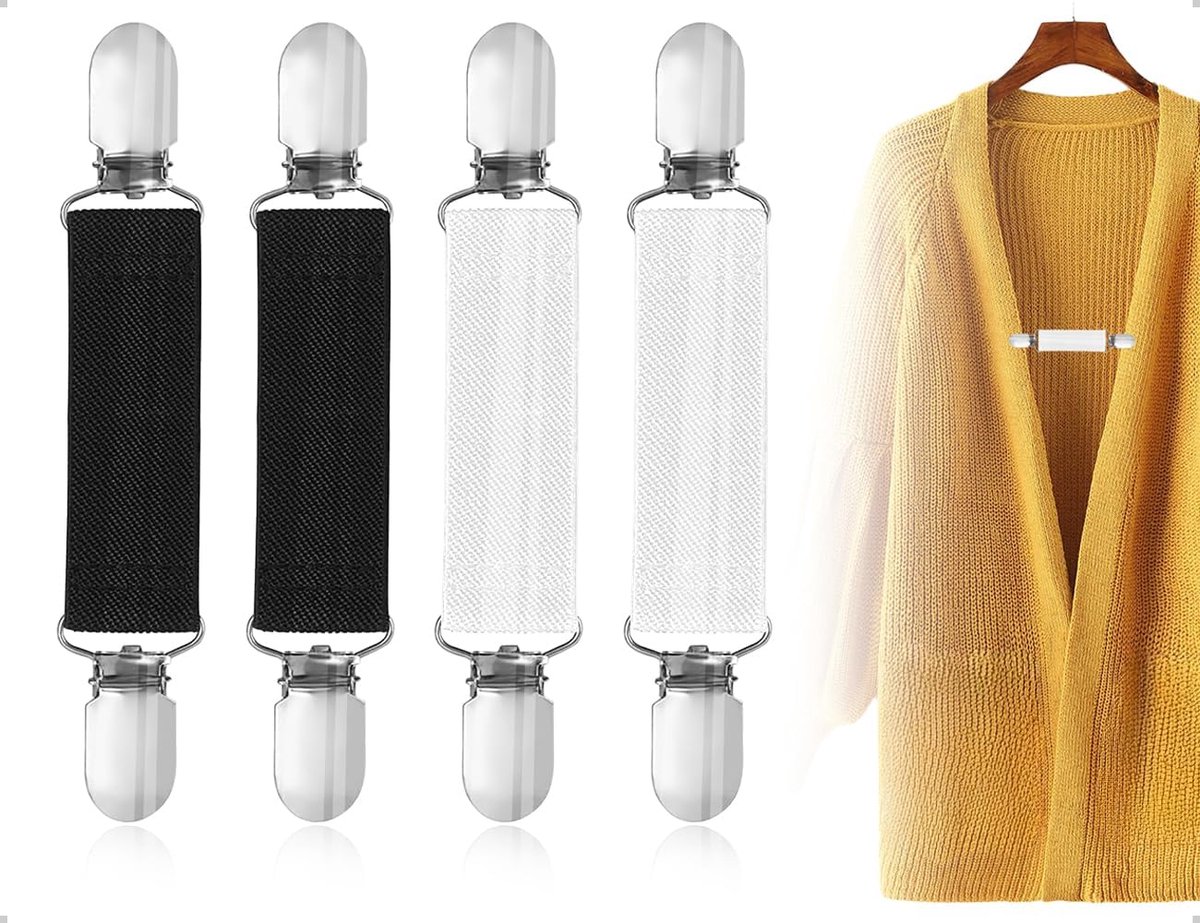 4 stuks cinch-clips, kledingclips voor trui, vest, wanten, jassen, sjaal, shirt, broek, nauwer maken voor senioren, kinderen, peuters en volwassenen (zwart, wit)