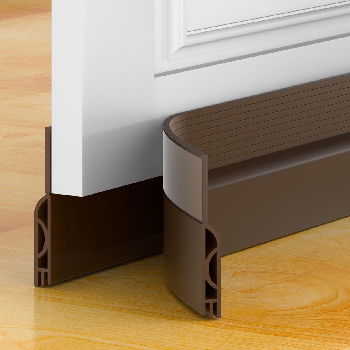 Famanu – Tochtstopper, isolerend, 100 cm, zelfklevende tochtstopper, siliconen deurstopper, anti-kou, warmte-isolatie, voor voordeur, binnendeur (100 x 5 cm, bruin)