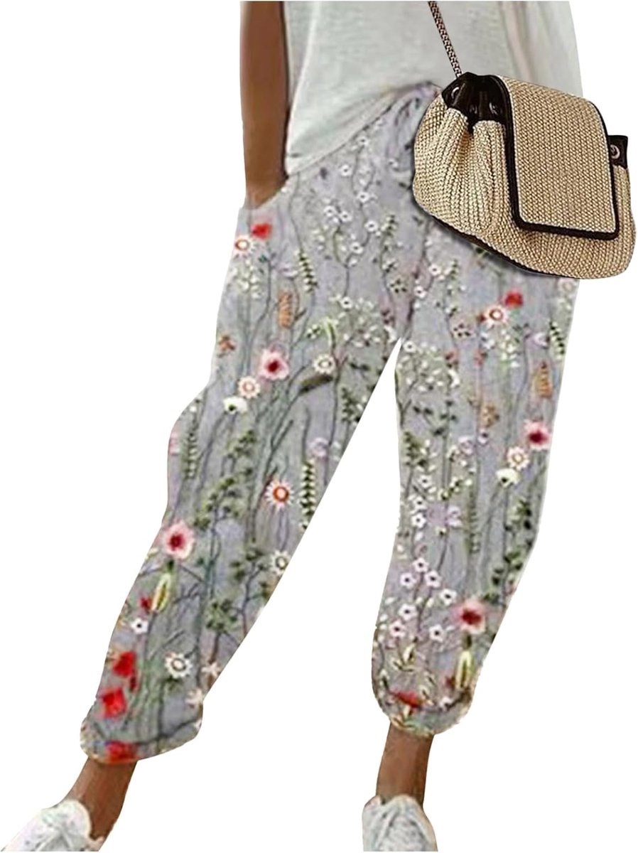 Linen damesbroek, zomer, knielang, losse hoge taille, elastisch, effen