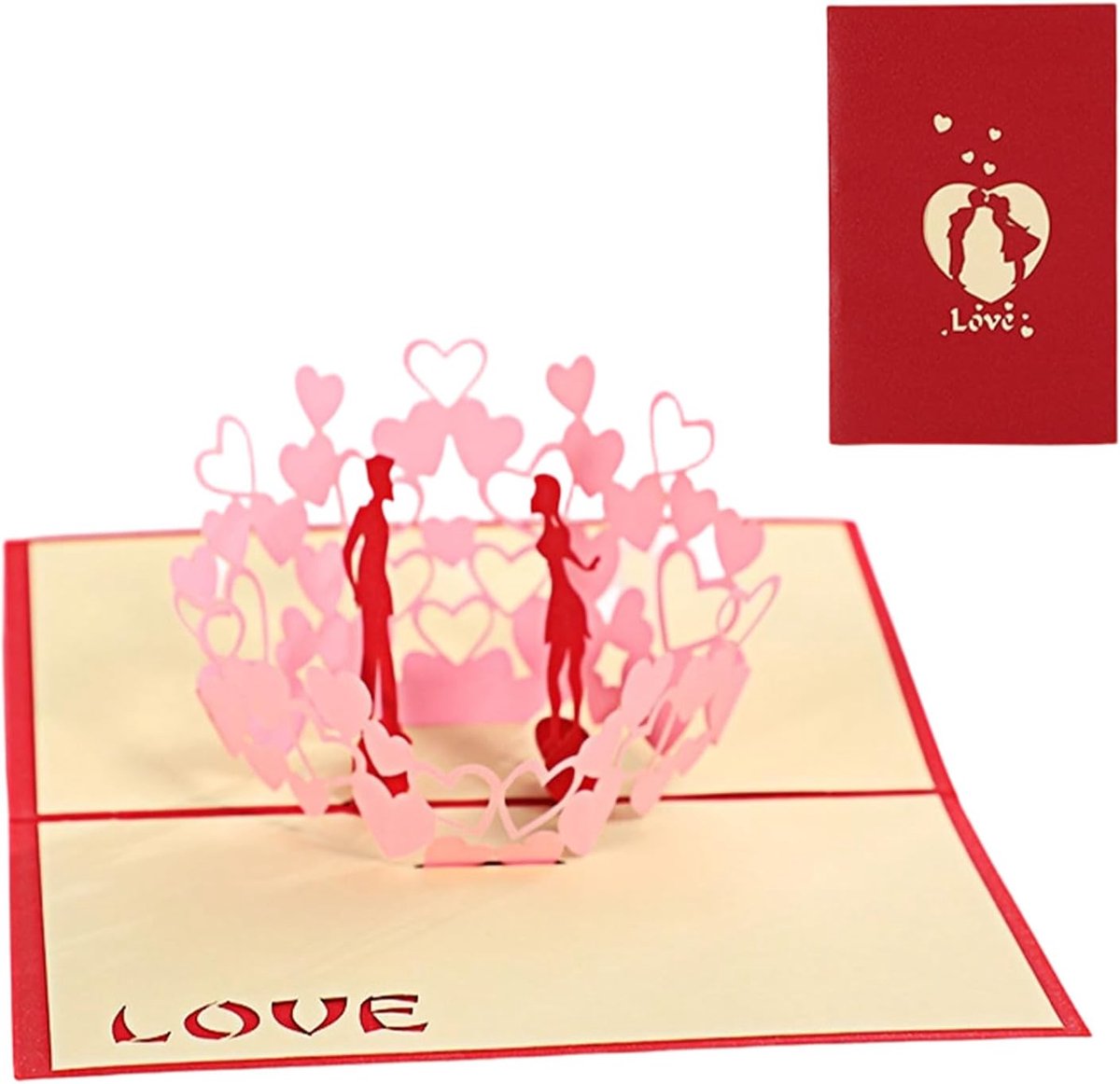 3D pop-up kaart liefde paar onder hartkrans met envelop romantische Valentijnsdagkaart voor verjaardag en verloving