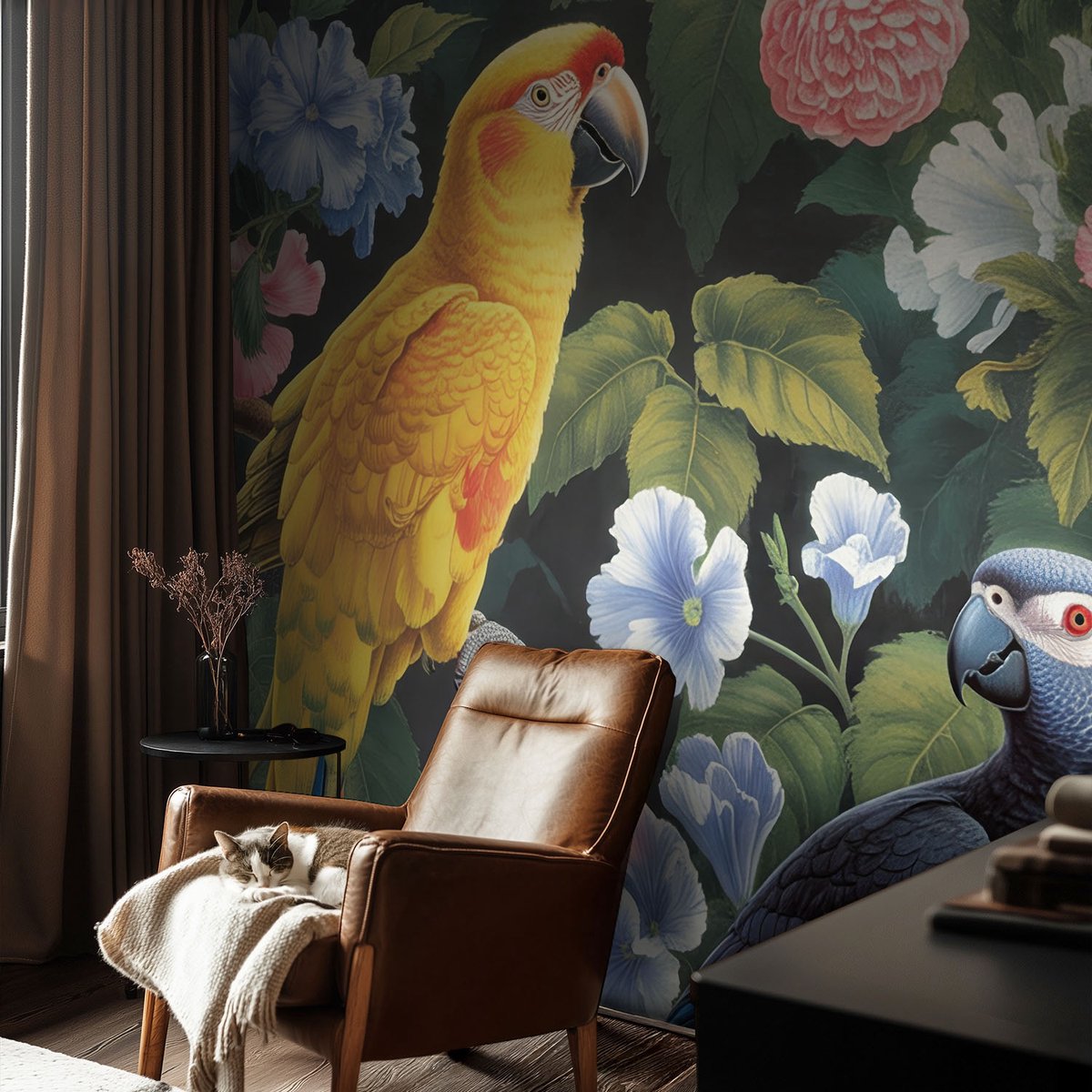 Coloray Vliesbehang - Geel Snellijm Behang - 104x70 cm - Exotische Vogels Fotobehang Vlies - Woonkamer behang Dieren - Muurschildering - Woonkamer behang