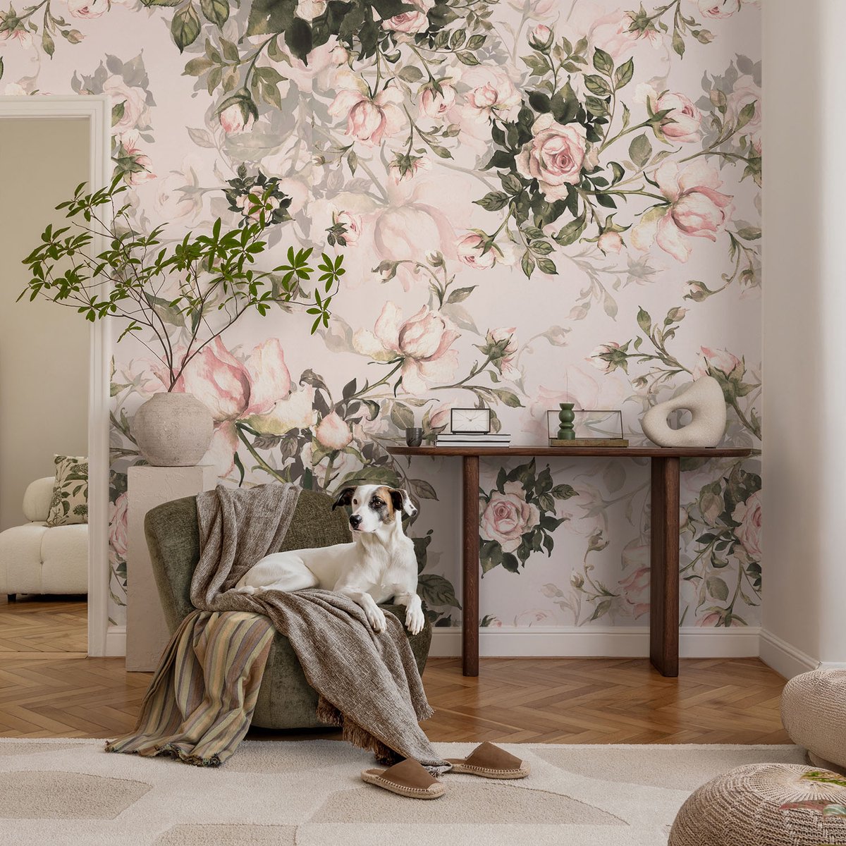 Coloray Vliesbehang - Roze Snellijm Behang - 104x70 cm - Bloemenpatroon Muurschildering - Gang behang Bloemen En Planten - Fotobehang Vlies - Slaapkamer behang