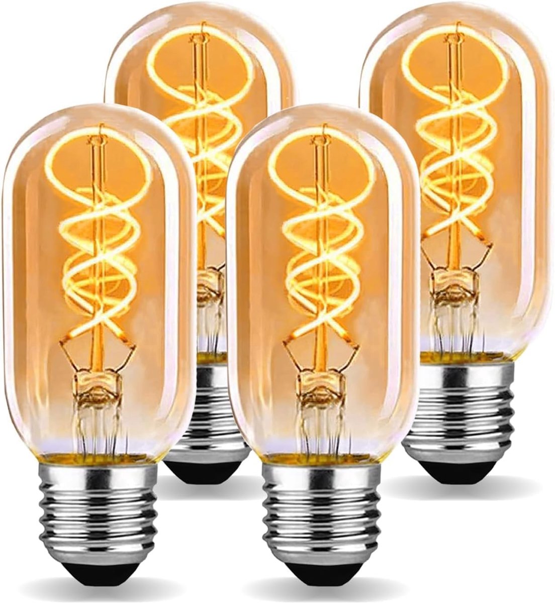 Lamp E27, Edison Vintage Lampe warm wit licht 2700K T45 4W gelijk aan 40W, Retro LED gloeilamp voor woonkamer/slaapkamer/eetkamer - amber, verpakking van 4