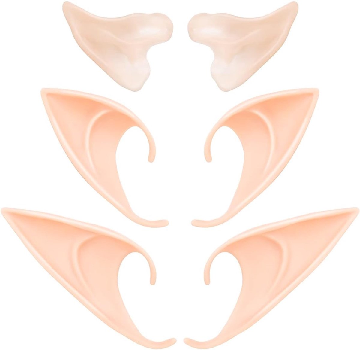 3 paar elfenoren, puntig, feeënoren, elfenoren van latex, elfenoren, latex elfenoren voor cosplay, maskerade, Halloween, Mardi Gras, feestdecoraties