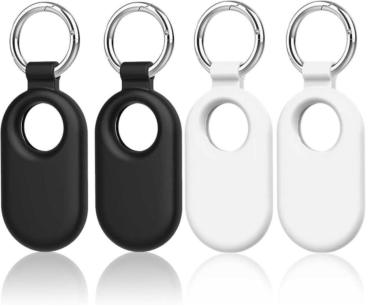 4-pack beschermhoes voor Galaxy SmartTag 2, siliconen beschermhoes voor Galaxy SmartTag 2023, anti-kras Samsung Smart Tag 2 hoesje met sleutelhanger (2 zwart/2wit)