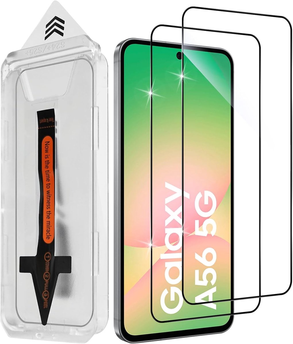 Beschermfolie voor Samsung Galaxy A56 5G voor pantserglas, 2 stuks [autoinstallatie] veiligheidsglas, 9H hardheid pantserbescherming glas, 0,33 mm ultraheldere folie, anti-kras anti-luchtbellen