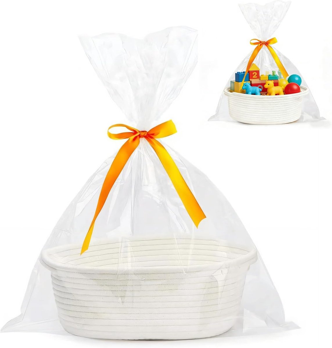Lege, gevlochten geschenkmand met cadeauzakjes en linten, 30 x 20 x 12 cm, opbergmand, presentatiemand, leeg, voor verjaardag, bruiloft, babyshower, Thanksgiving, Kerstmis