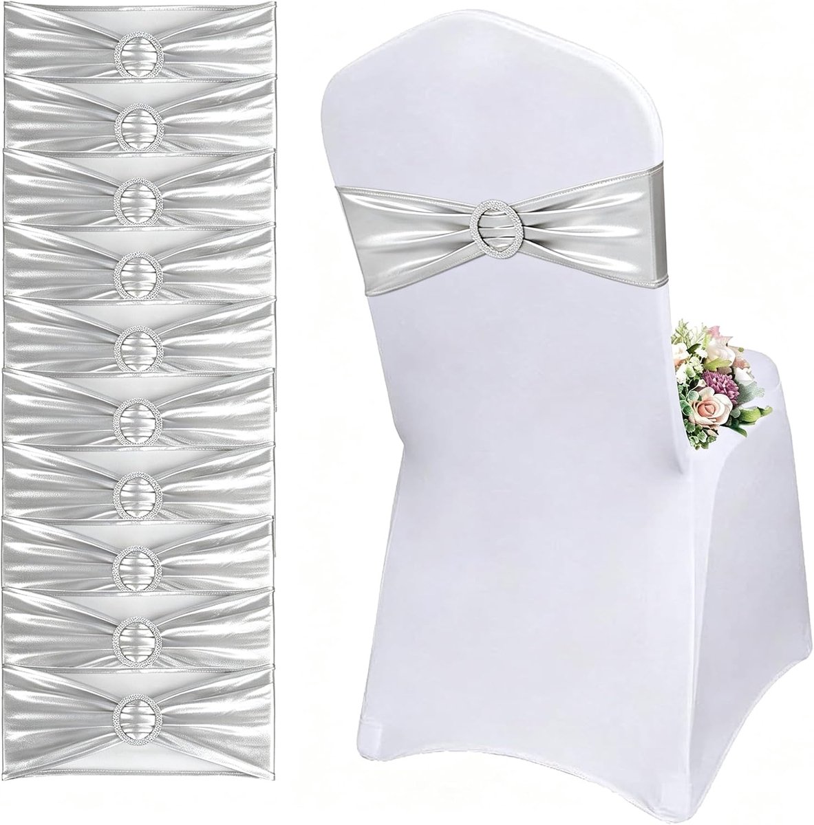 50 stuks elastische stoel sjerpen bogen met ronde gesp, spandex stoel bogen