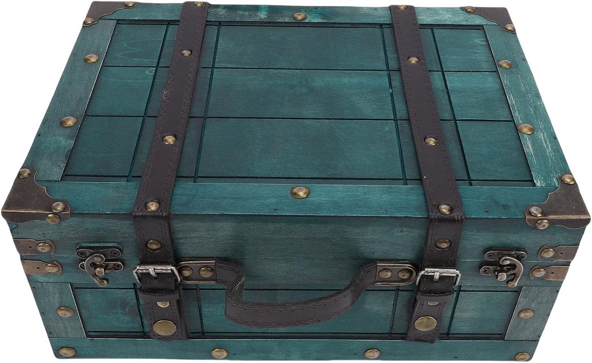 Opbergkoffer, Houten Koffer met PU Lederen Handvat voor Woondecoratie, Fotografie Rekwisiet, Itemopslag (Retro Groen Groot)