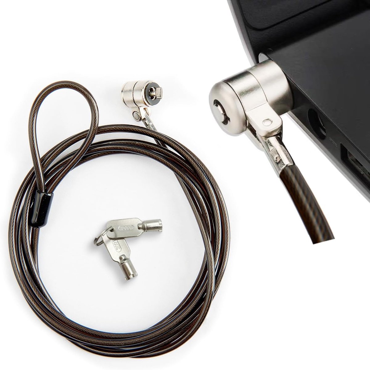 Hardware-veiligheidskabelslot, 2 m lang Ø 4 mm touw, tabletvergrendelingskabel, 2 sleutels van robuust staal, voor Dell, Samsung en alle andere notebooks en tablets