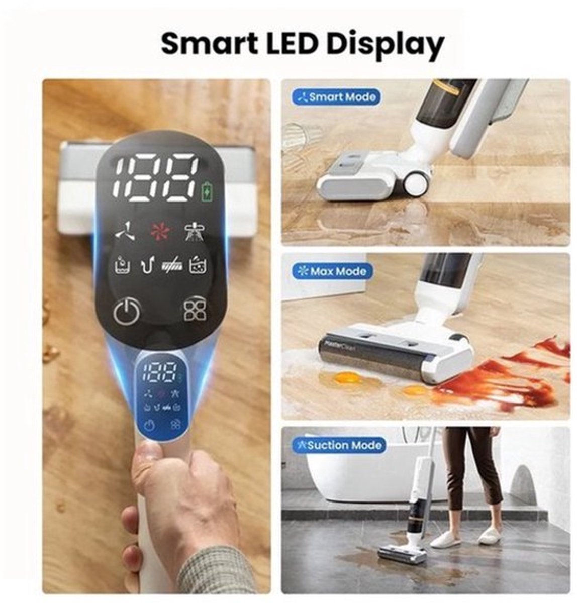 Steelstofzuiger Draadloos - Steelstofzuiger - Stofzuiger - Steelstofzuiger Snoerloos - Krachtige Zuigkracht - Zelfreinigend - LED-Scherm - 3 Reinigingsmodi - 79 dB - 2600 mAh