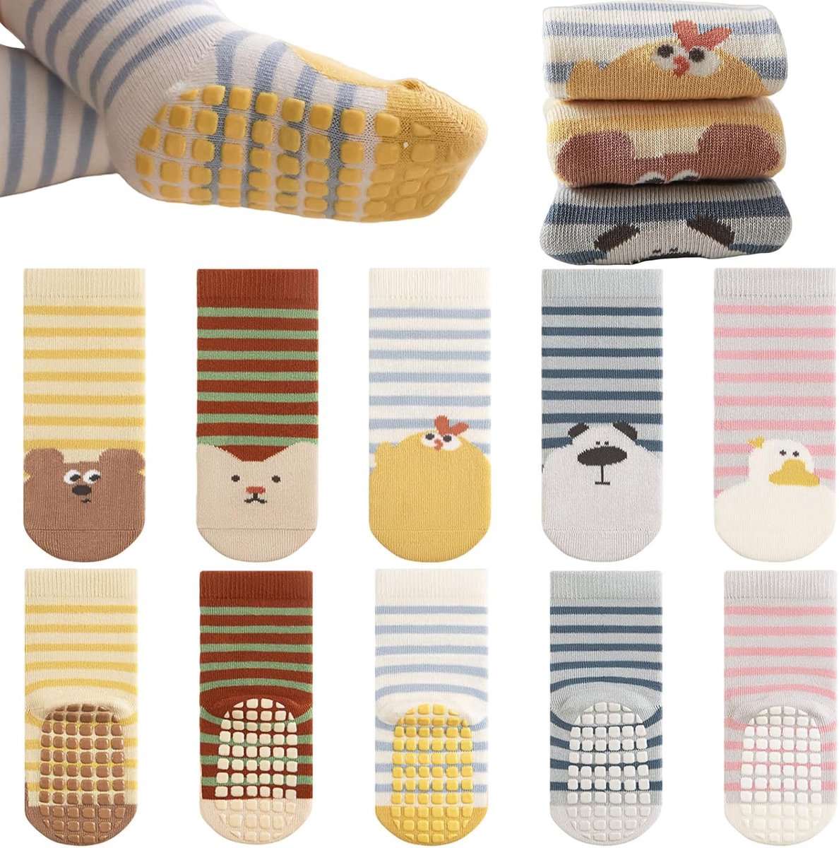 5 paar Antislip Babysokken met grip kinderen sokken voor peuters jongens meisjes