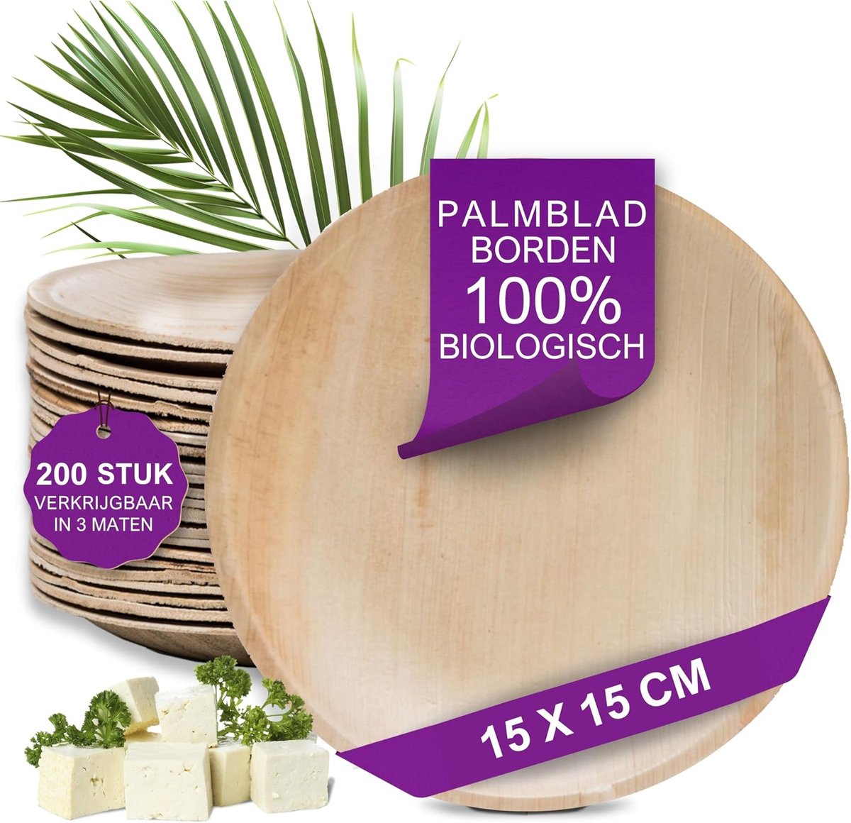 Palmblad Borden – 200x Rond Bord Ø 15cm - Composteerbaar Eersteklas Wegwerp Servies - Milieuvriendelijke Wegwerp Bordjes - vergelijkbaar met Bamboo Plates