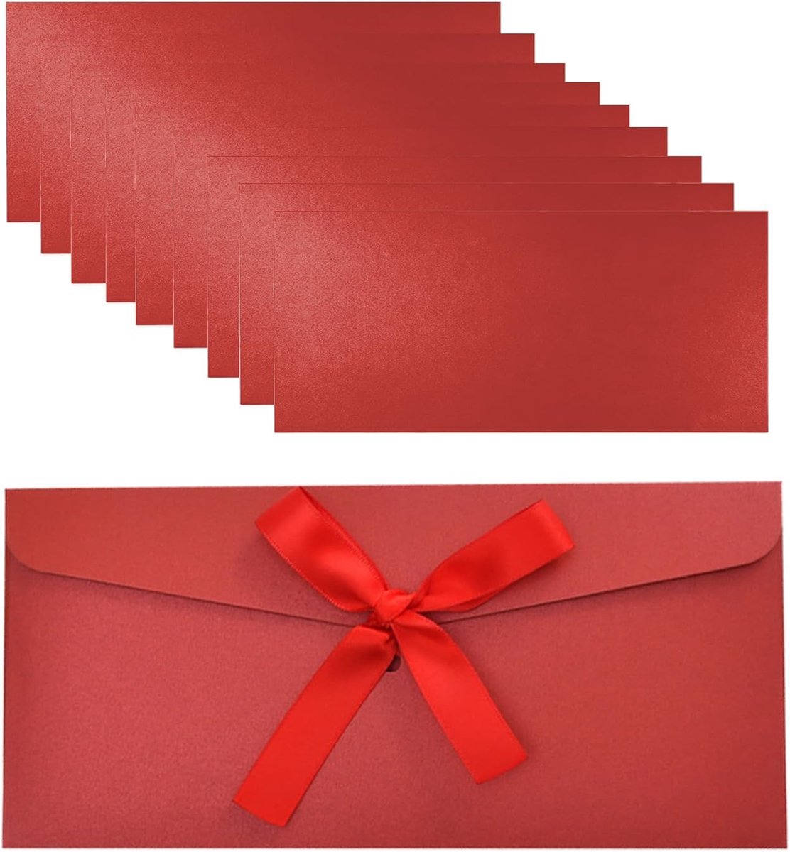 10 Stuks Lussenveloppen voor Geldcadeaus, 22 x 11 cm, Rood, Cadeaukaart- en waardebonnenveloppen voor verjaardagen, bruiloften, uitnodigingen, groeten