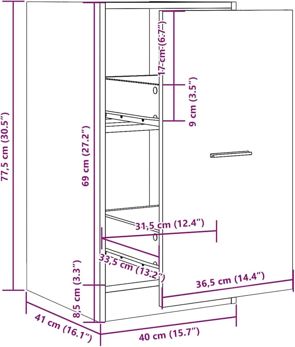 Apothekerkast met 2 laden, houtmateriaal, bruin, eikenlook, 40 x 41 x 77,5 cm, ruimtebesparend, voor badkamer, kantoor, thuis