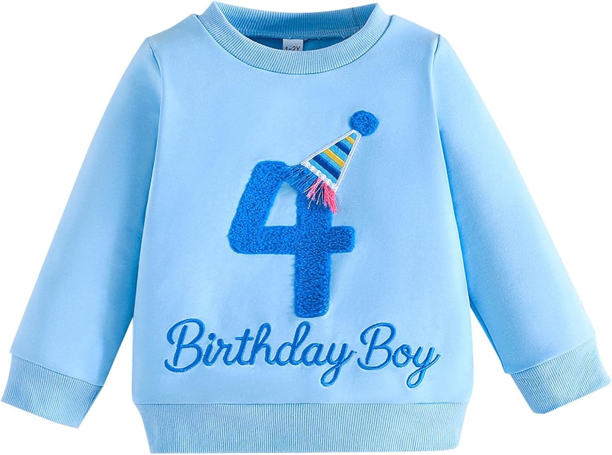 Verjaardagssweater voor jongens Kinder-T-shirt met lange mouwen en geborduurde letter Pullover Kleding voor peuters