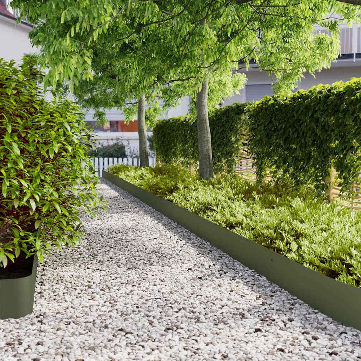 30 stuks olijfgroen 20x103 cm koudgewalst staal – tuinbed omranding met gereedschaploos verbindingssysteem voor gazons, paden en bloembedden