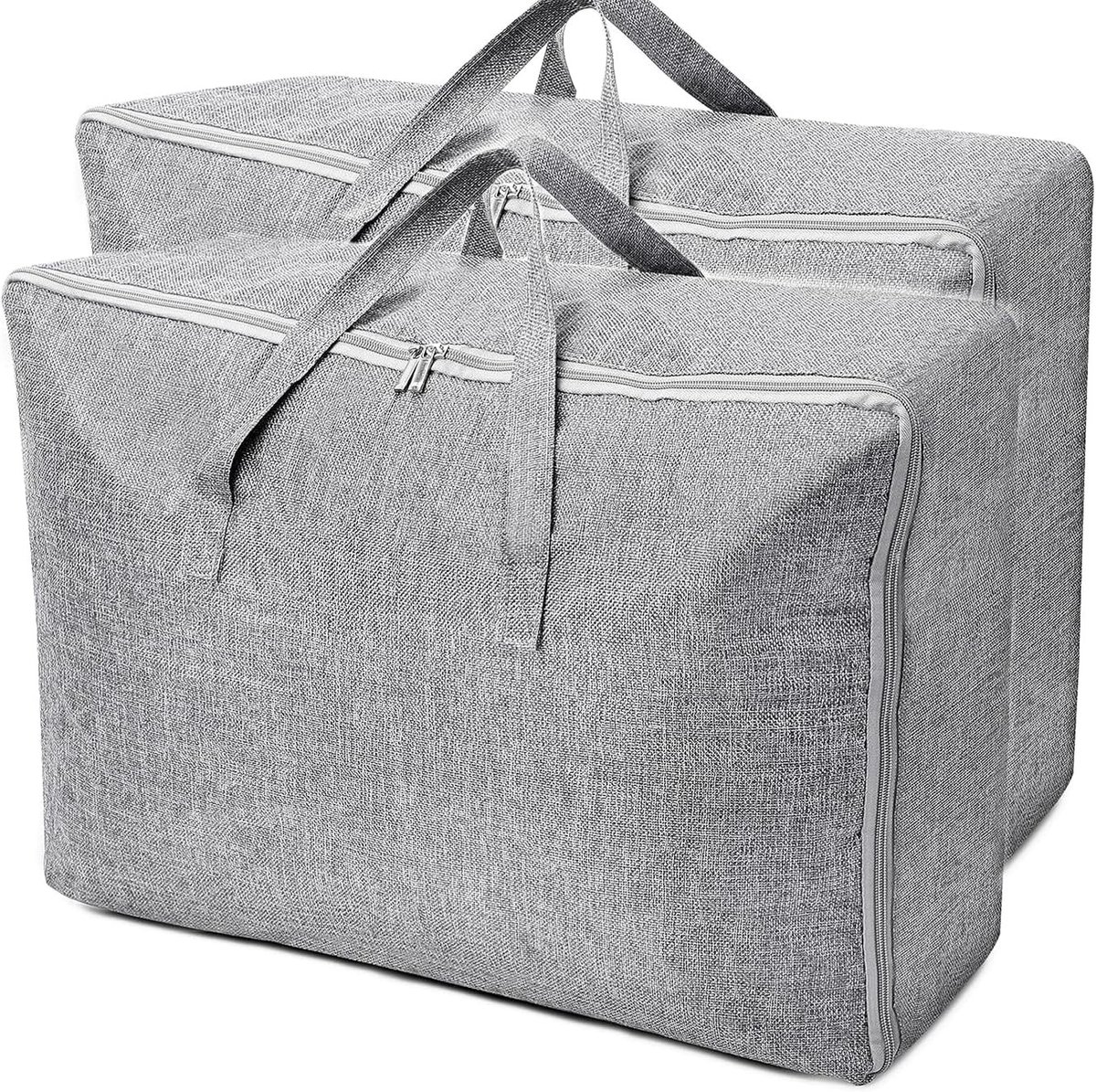 Set van 2 Opbergzakken voor Dekbedden, Grote Katoenen Linnen Opbergzakken met Rits, Ideaal voor Kleding, Beddengoed en Dekens - 46 x 28 x 58 cm, Grijs