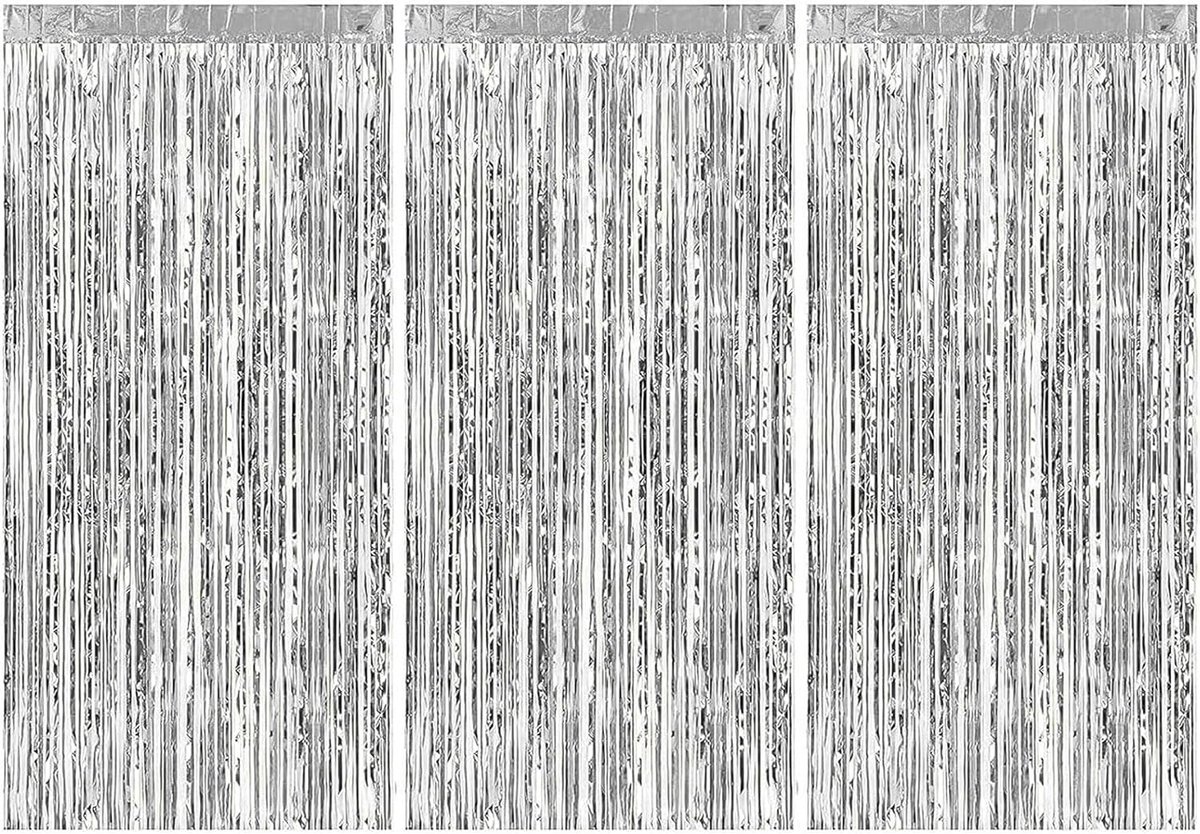klatergordijnen, glittergordijnen, feestglittergordijn, achtergrond met aluminium kwastjes voor feest, verjaardag, bruiloft, 3 stuks