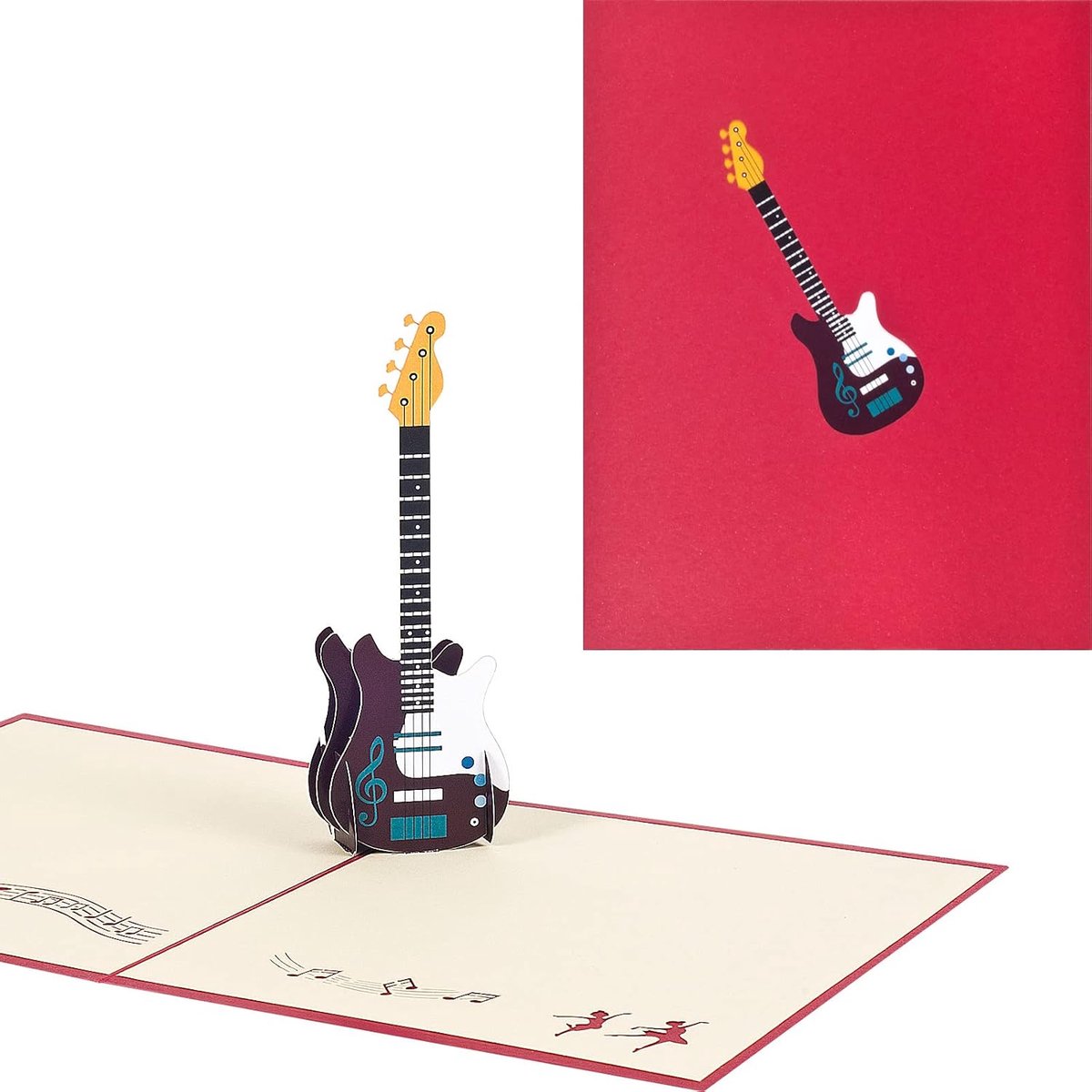 3D gitaar verjaardagskaart, uitnodigingskaarten voor concerten, cadeaukaarten voor gitaarliefhebbers, met envelop