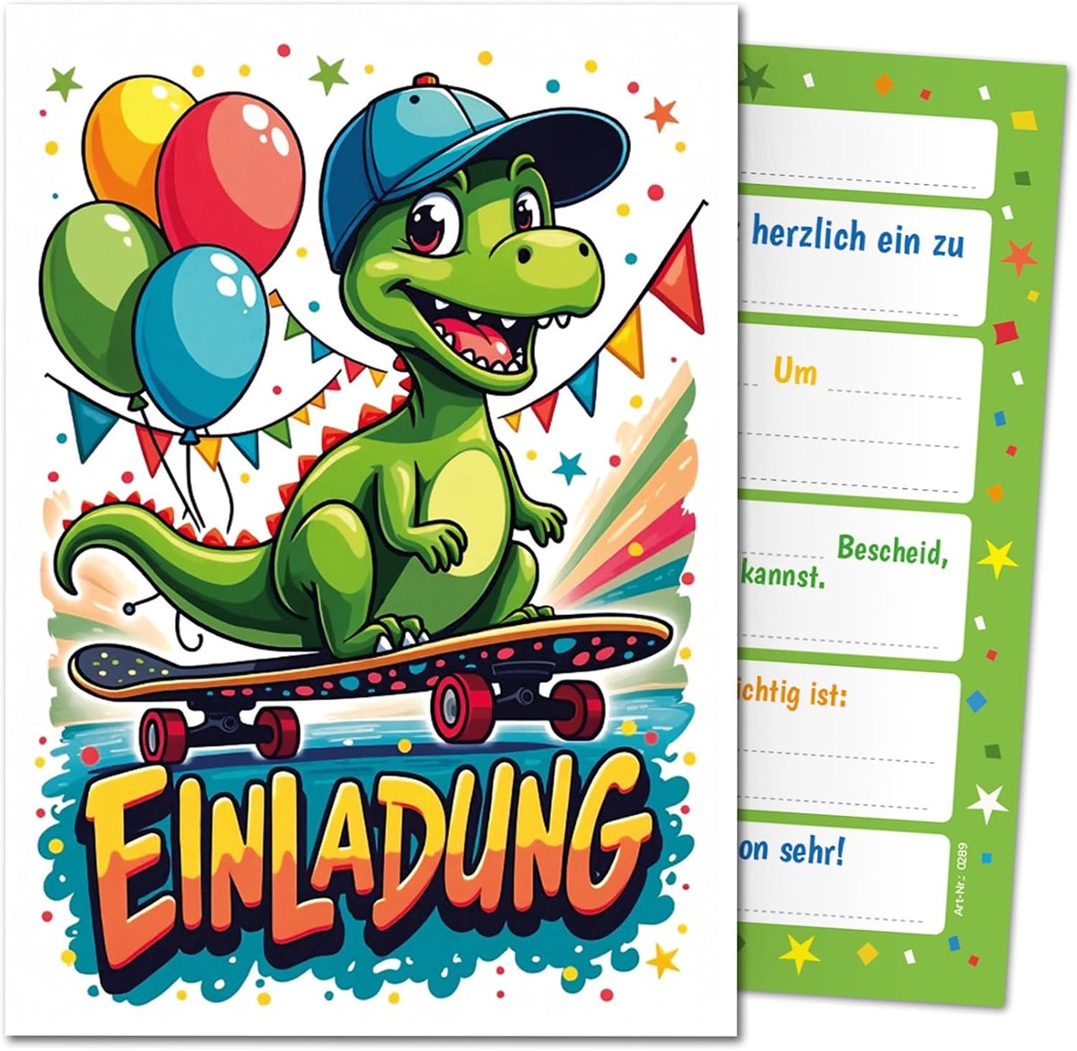 8 uitnodigingskaarten voor kinderverjaardag, jongen, dinosaurus, jongens, kinderen, meisjes, dinoparty, uitnodigingen, eerste schooldag, communie, verjaardag, verjaardagsuitnodigingen