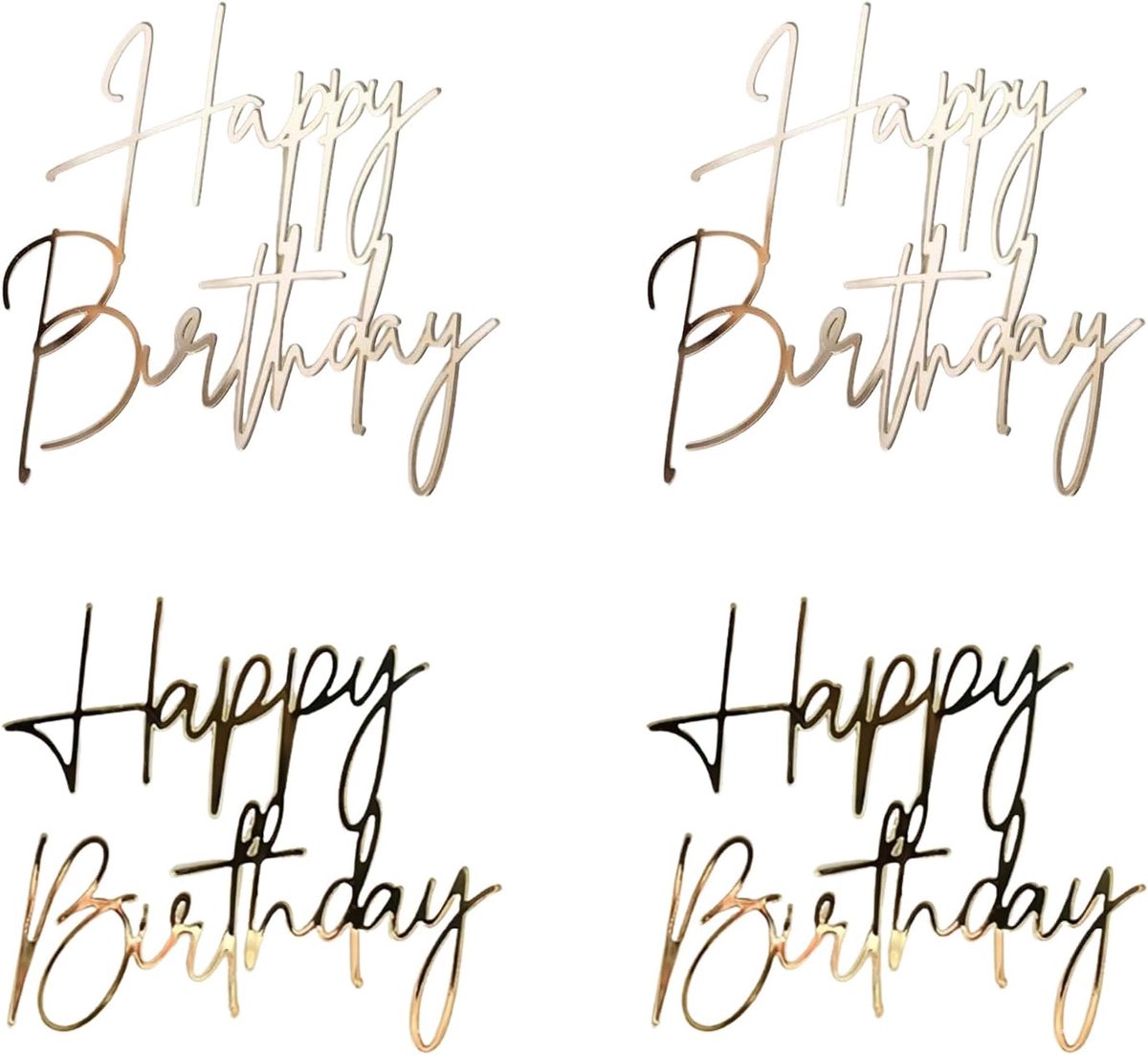 4 stuks Happy Birthday taartdecoratie, goudkleurig, acryl, spiegel, Happy Birthday, taarttopper, Happy Birthday, decoratie voor verjaardag, feest, 1,3 mm dik, 2 stijlen