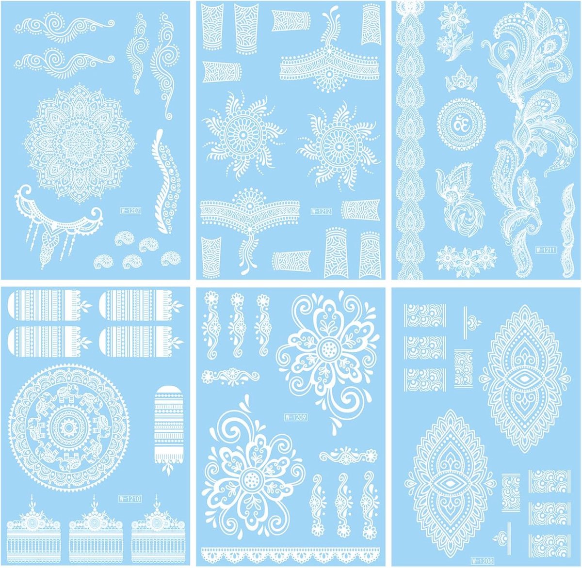 Tijdelijke Tattoo-Stickers 6 Vellen Witte Waterbestendige Tijdelijke Tatoeage-Stickers Kant Henna Stijl Tattoos Wit voor Vrouwen Meisjes Waterdichte Body Sticker(wit)
