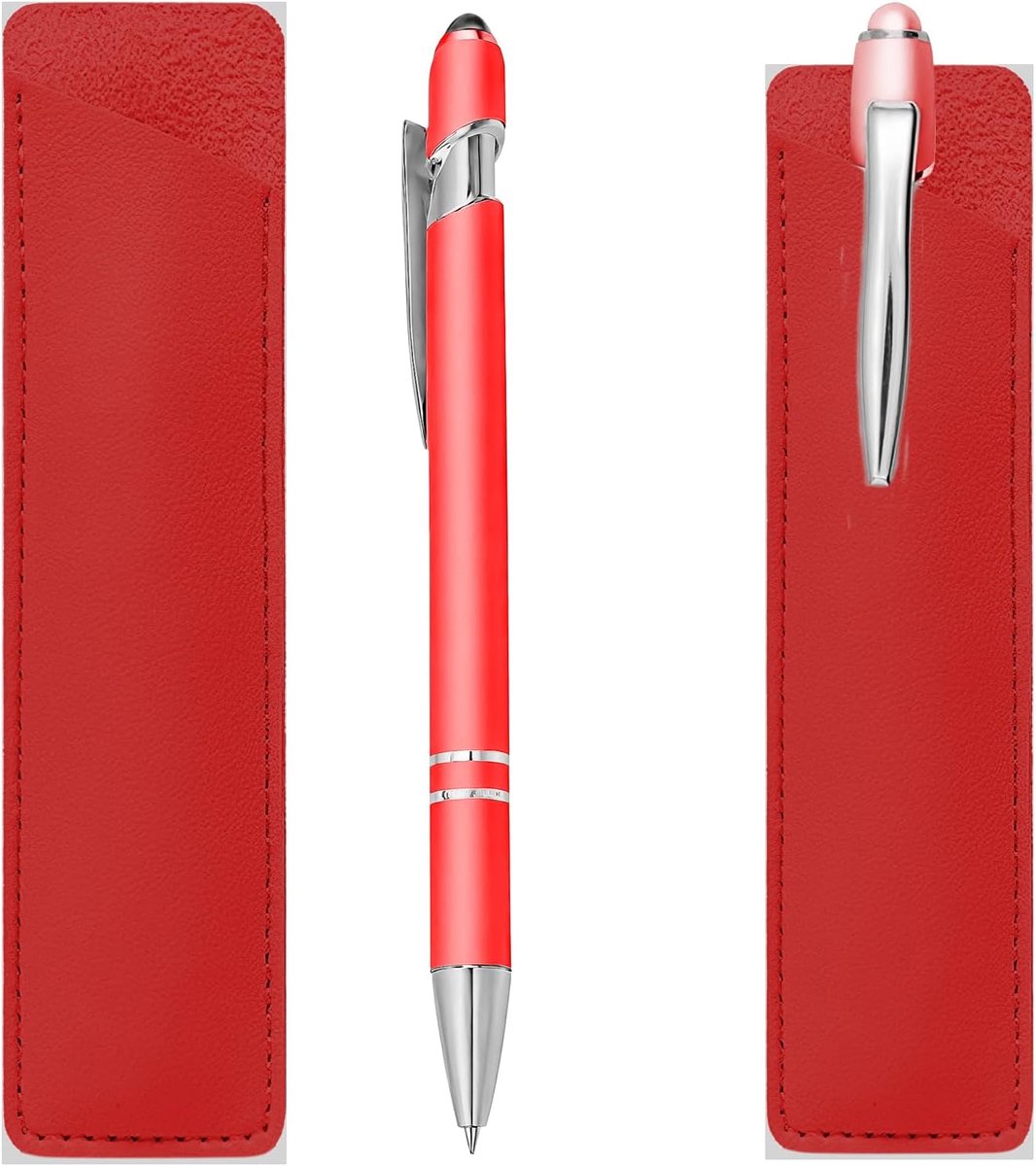 Balpen, roségoud, gepersonaliseerd, met leren etui, set, uittrekbaar, gepersonaliseerd cadeau-idee voor bedrijf, business, bruiloft, zwarte inkt, elegant en duurzaam (rood)
