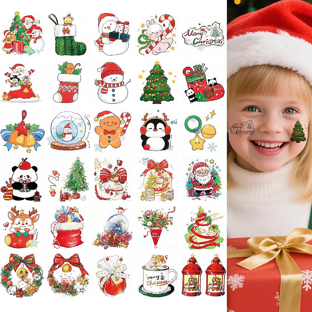 30 Sheets Christmas Temporary Tattoos for Kids Birthday Party Supplies Winter Christmas Party Decorations Stickers Xmas Party Favors for Kids Boys Girls Fake Tattoos (30pcs Christmas)