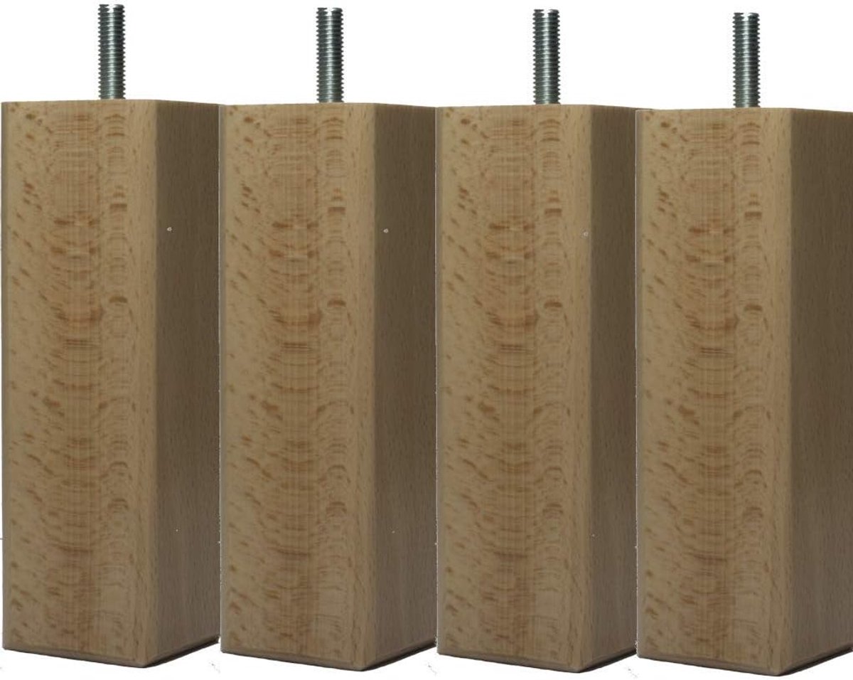 Vierkante lattenpoten, natuurlijke lak, hoogte 15 cm, 4 stuks
