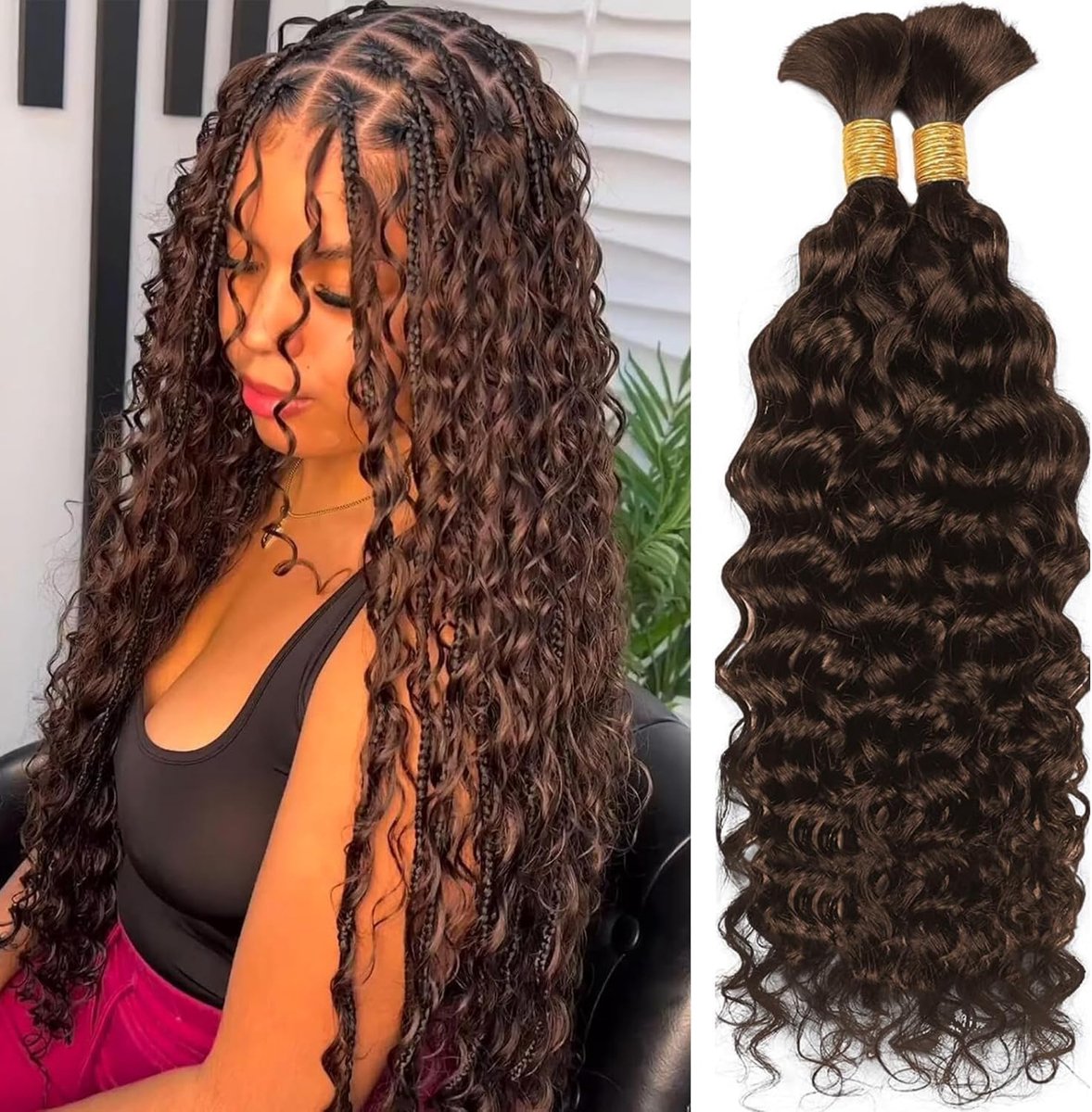 Water Wave Boho Braiding Hair 100g 26 Inch Hair Bulk Human Hair for Braiding No Weft Bundle Braziliaans Menselijk haar Extensions Chocolate Brown Color