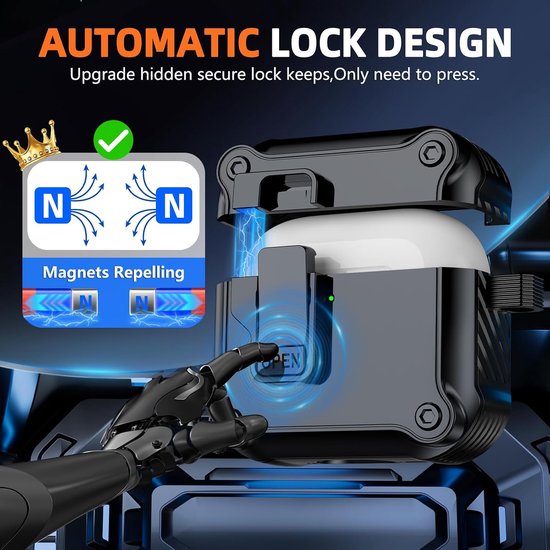 Compatibel met AirPods 4 hoes, automatische Snap Switch Secure Case voor Apple Air Pods 4 (2024/ANC), met reinigingsset en koolstofvezel design karabijnhaak, zwart — afbeelding 5