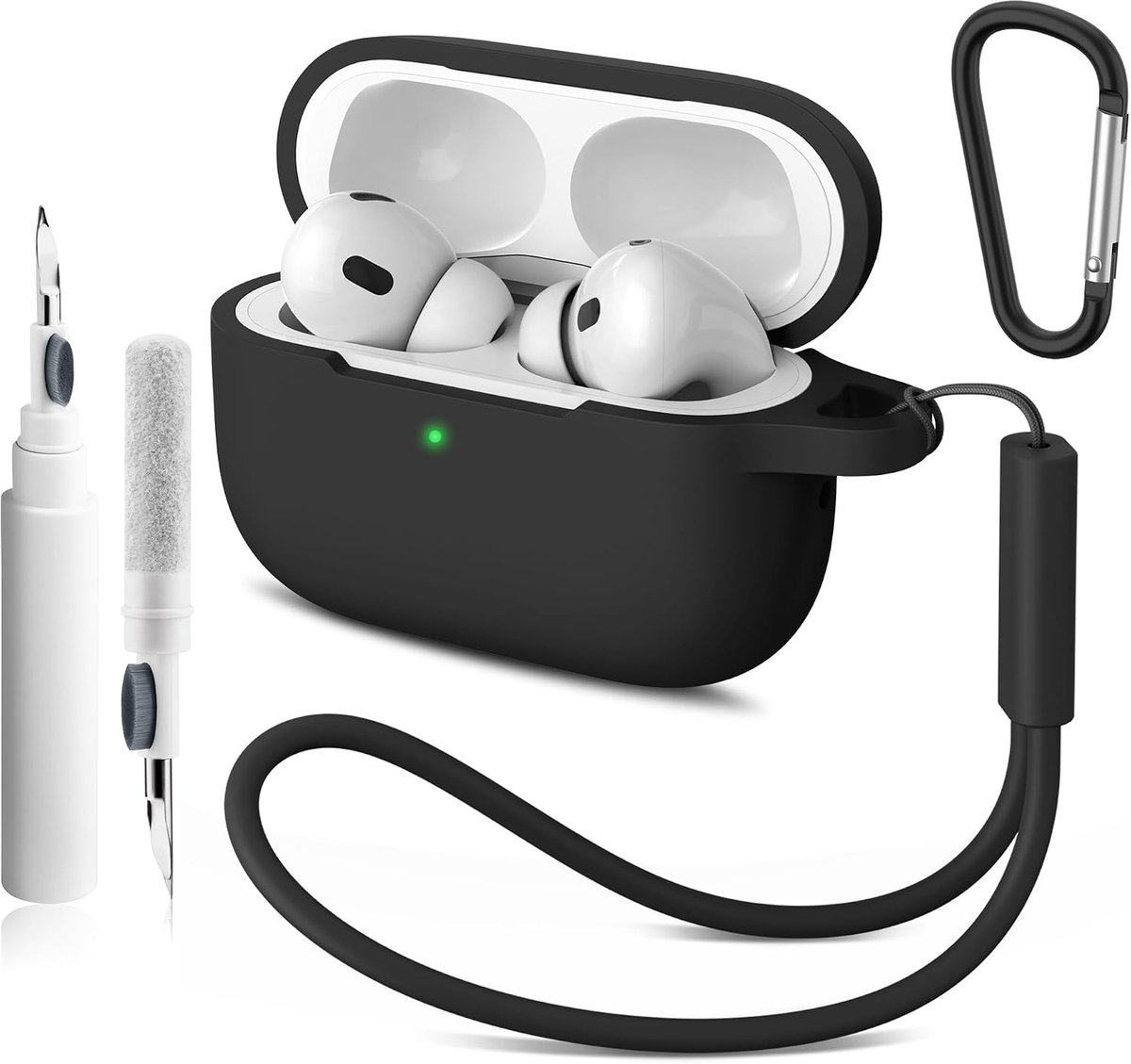 Compatibel met Airpods Pro 2nd / 1st Case, Silicone Protective Case voor Apple Airpods Pro 2e/1st Generation Charging Case met sleutelhanger en Cleaner Pen, voor vrouwen en mannen (zwart)
