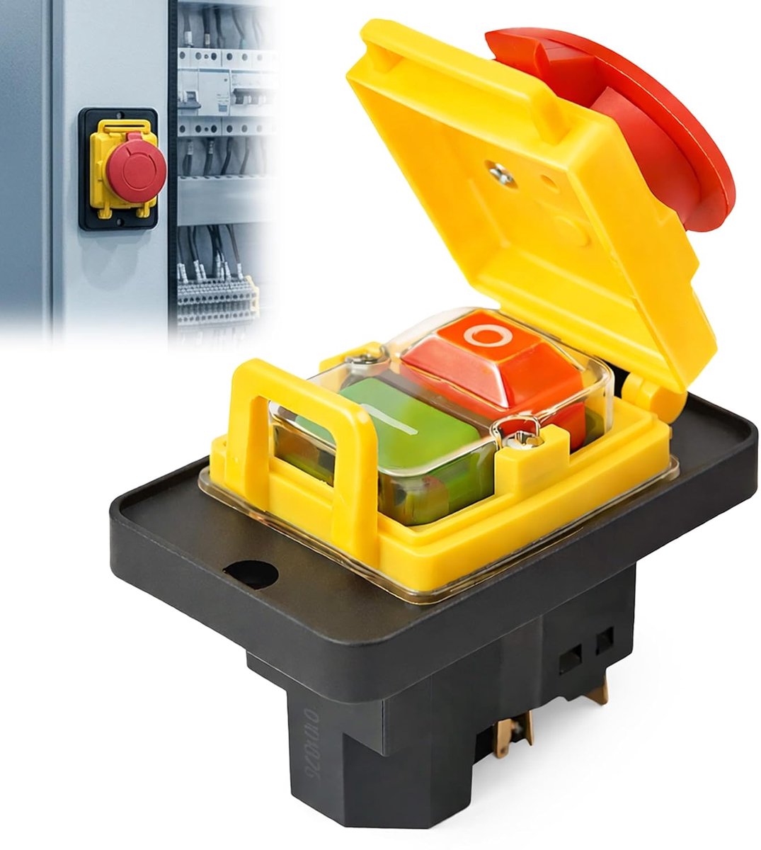 400 V: elektromagnetische veiligheidsschakelaar, IP54, nulspanningsontspanner, voor hout- en metaalmachines, werkplaats