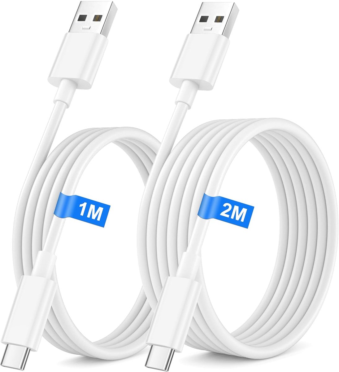 A-naar-USB C-kabel, 1 m + 2 m Type C-oplaadkabel, snellaadkabel voor iPhone 17, 16, 15 Pro Max, Plus, Air, Plus, Samsung Galaxy S26, S25 Ultra, Google Pixel, voor iPad Air