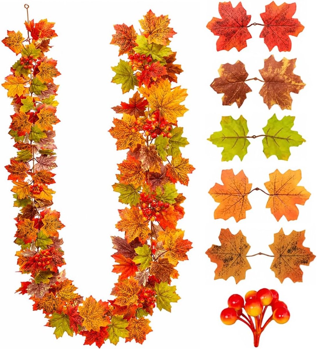 Slinger van kunstmatige esdoornbladeren, 5,9 ft/stuk, herfstdecoratie | om binnen en buiten op te hangen, bij de open haard, voor Halloween, decoratie van-A